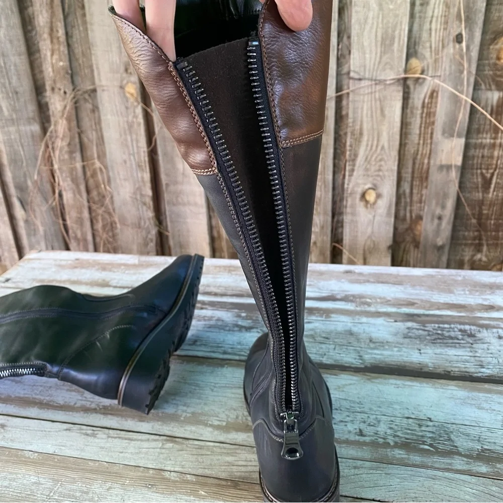 Remonte Black and Brown leather Knee-High riding Boots Size 38 fur lined